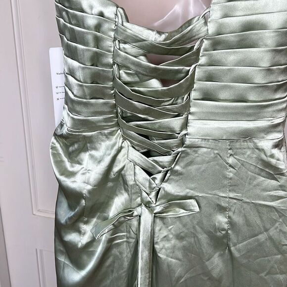 One Shoulder Pleated Satin Maxi Dress Size 6 Nwt Green - Picture 7 of 8